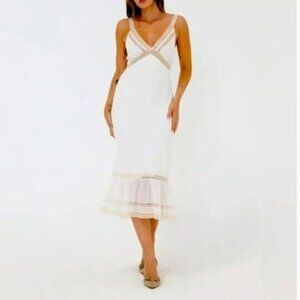 Rumored White Rosita Midi Elegant Lace Ruffle Midi Dress Sz 4 NWT Boho